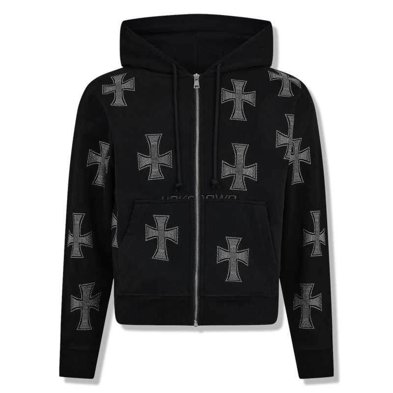 unknown london black rhinestone hoodie front